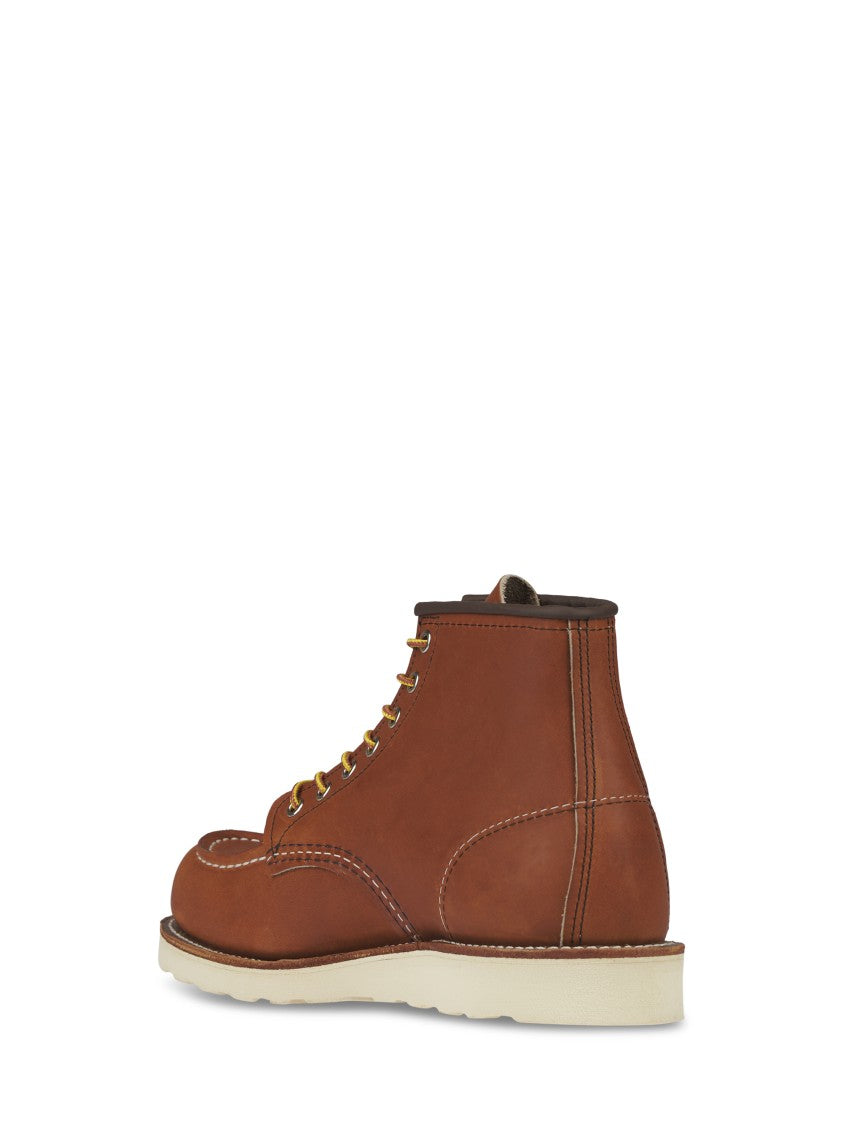 Red Wing High-Top Leather Boots With Moc Toe Design