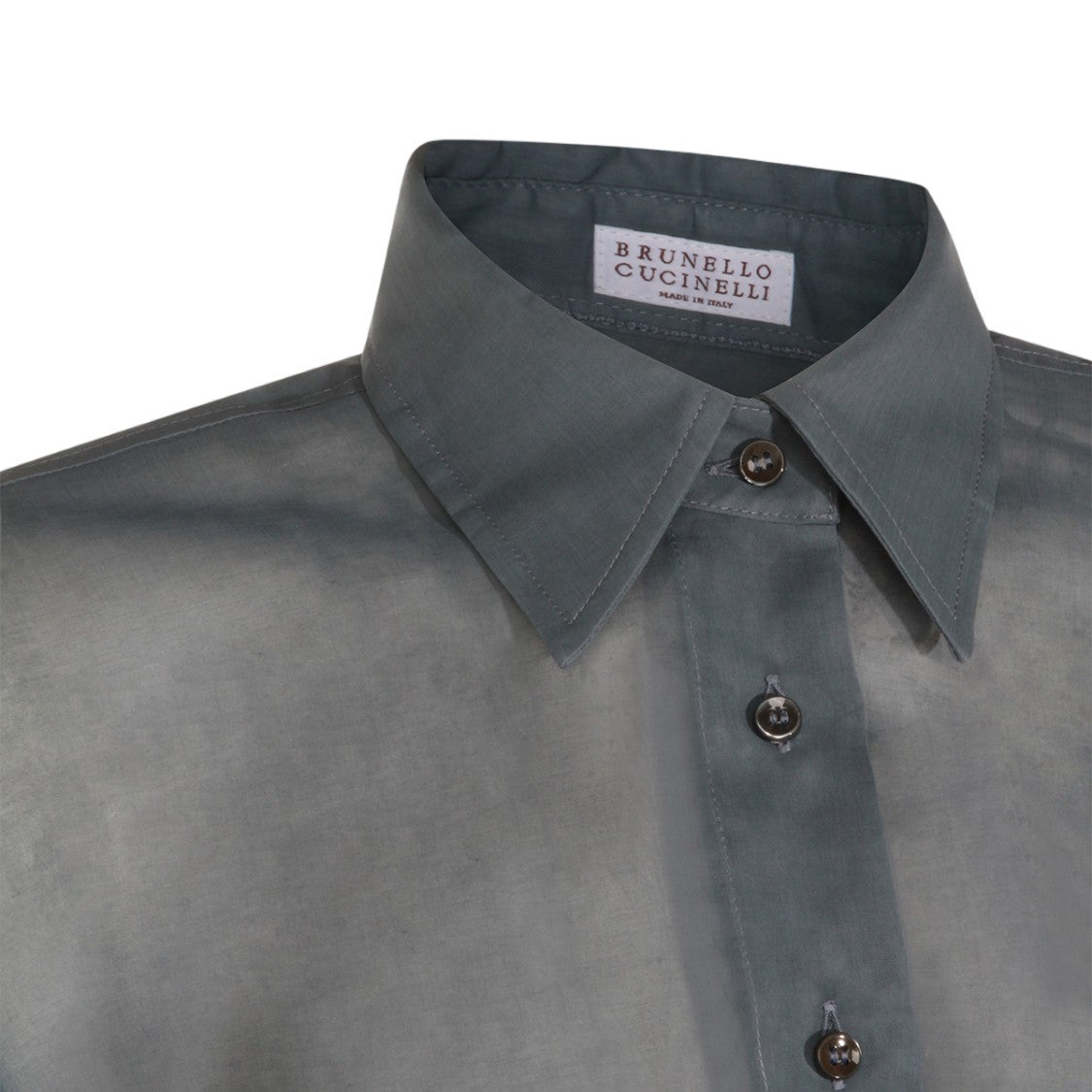 Brunello Cucinelli Sheer Translucent Grey Shirt With Classic Collar