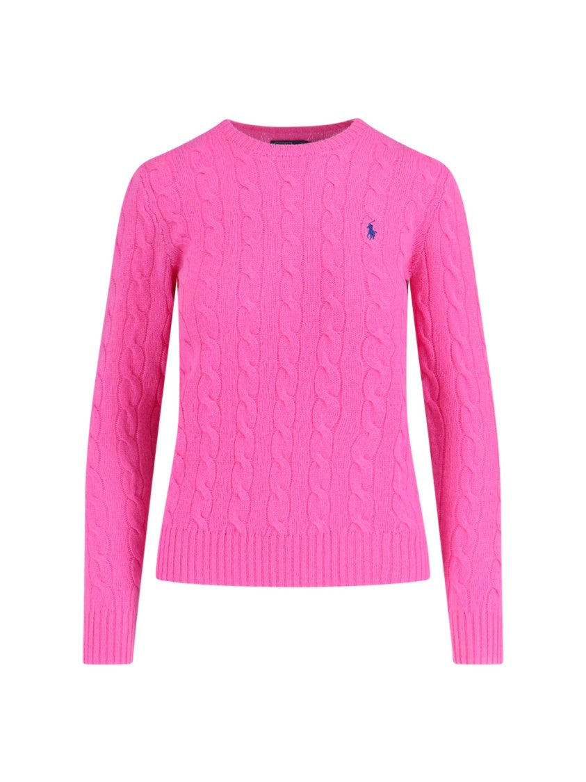 Polo Ralph Lauren Cable-Knit Sweater With Blue Logo Embroidery
