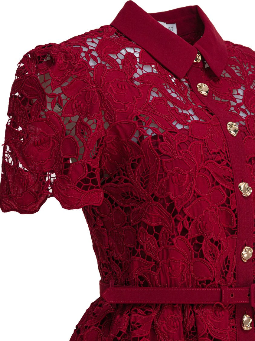 Self-Portrait Bordeaux Mini Dress With Floral Lace