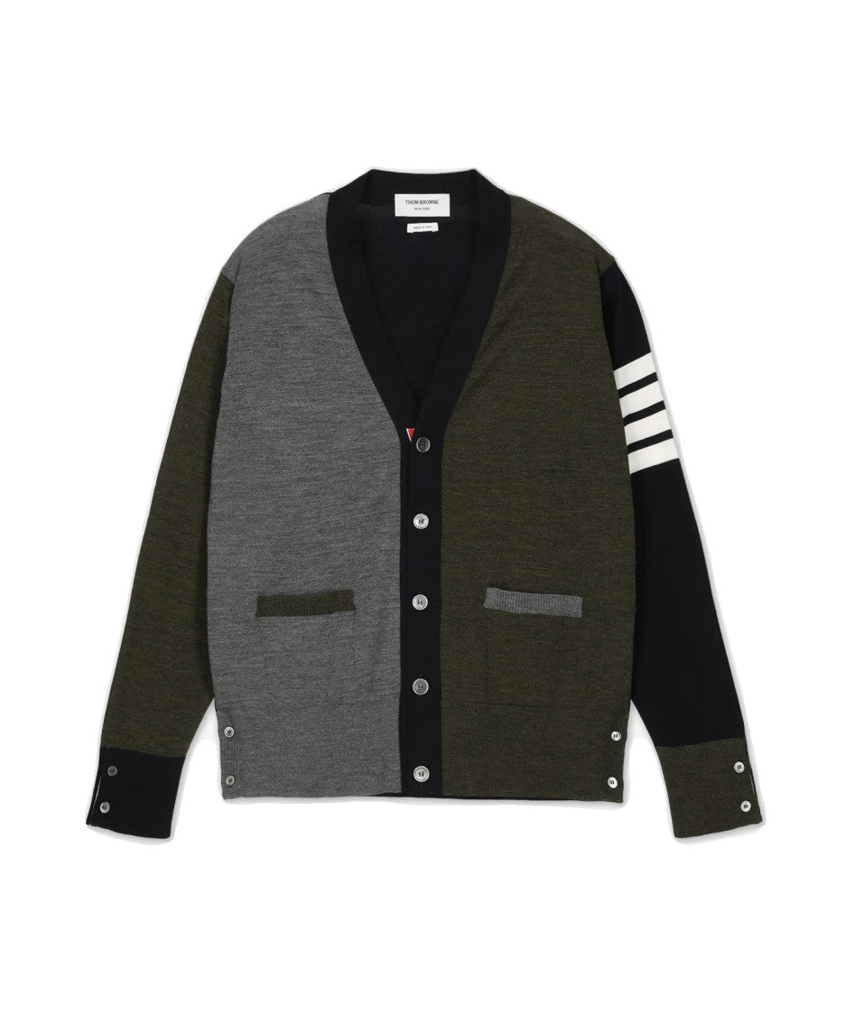 Thom Browne Color-Block Wool Cardigan With Signature Stripes