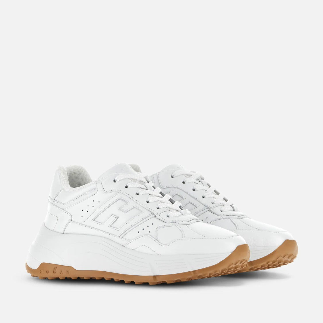 Hogan All-White Lace-Up Sneakers With Embossed Logo