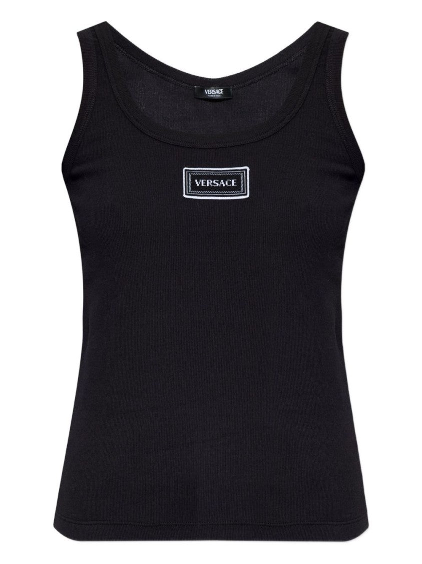 Versace Black Silk And Nylon Knit Top