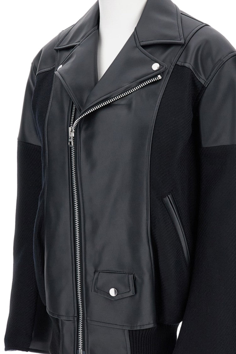 Junya Watanabe Contrast Panel Faux Leather Jacket With Exposed Zip Closure