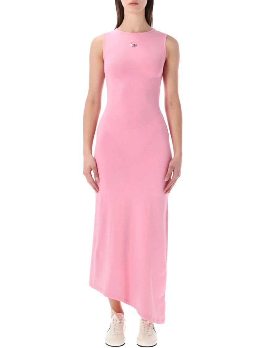 Marine Serre Asymmetrical Hem Beaded Logo Jersey Dress