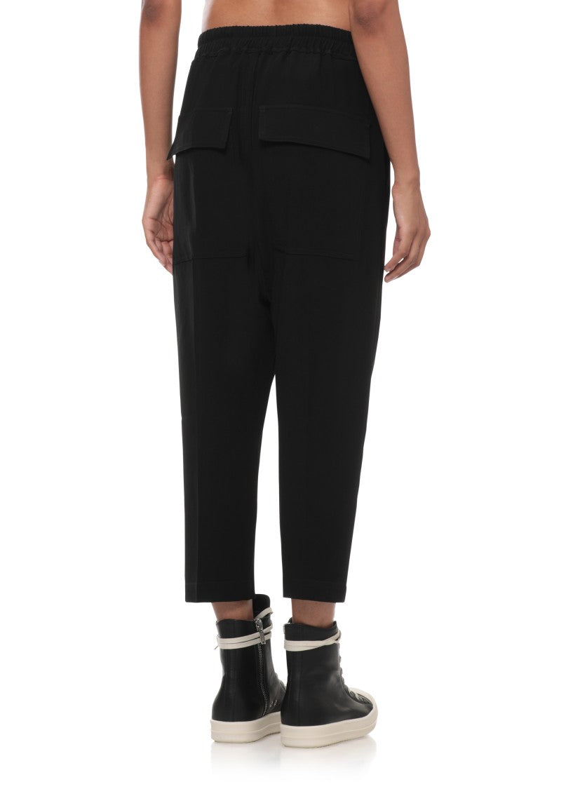 Rick Owens Black Cropped Trousers With Front Laces And Relaxed Fit