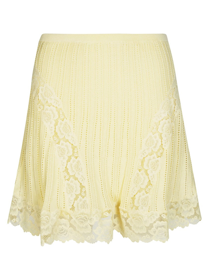 Self-Portrait Yellow Pointelle Knit Scalloped Mini Skirt