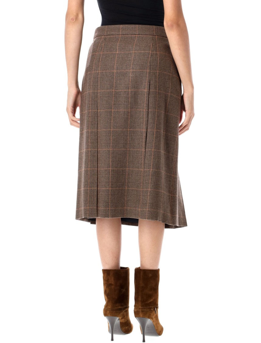 Saint Laurent Lainage Pleated Check Midi Skirt
