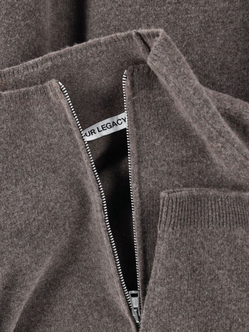 Our Legacy Brown Line High Collar Relaxed Fit Wool Zip-Through Knit