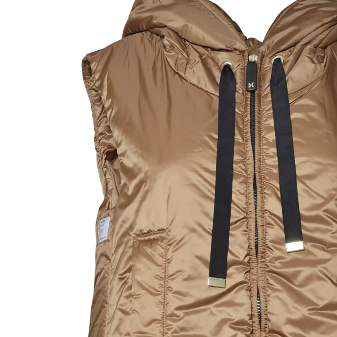 Max Mara Hooded Sleeveless Vest With Zip Closure And Contrasting Drawstrings