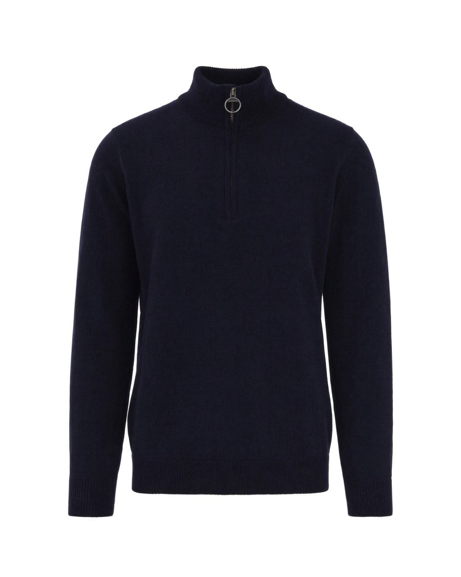 Barbour Holden Half-Zip Ribbed Plaid Accents Wool Sweater