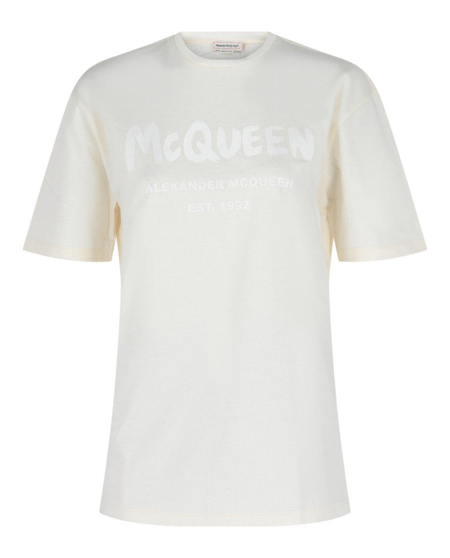 Alexander Mcqueen Graffiti Logo Cotton T-Shirt