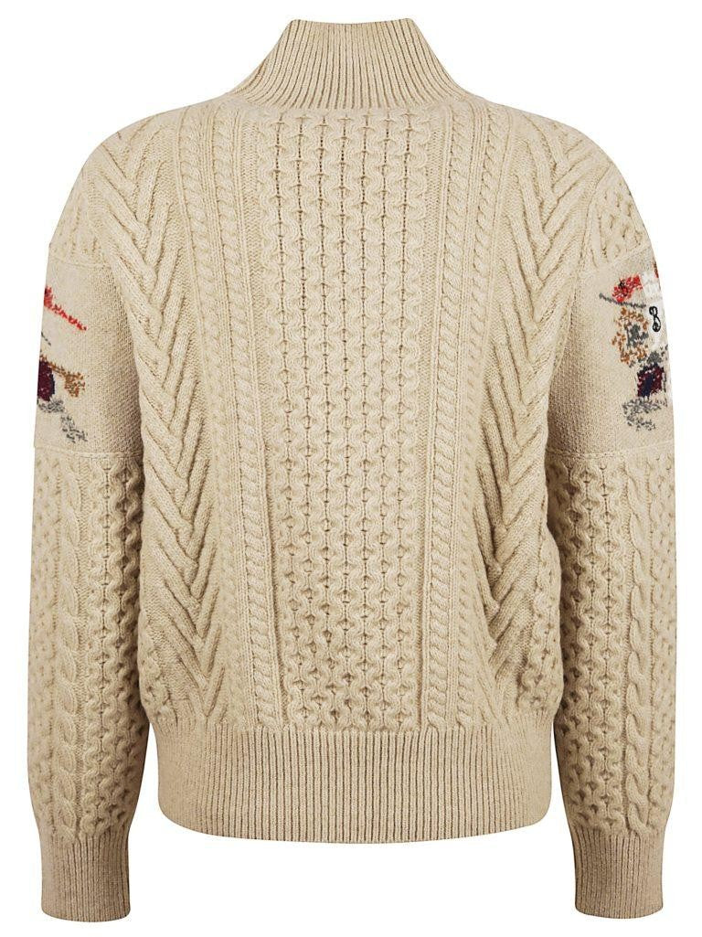 Burberry Cable Knit Sweater With Embroidered Design