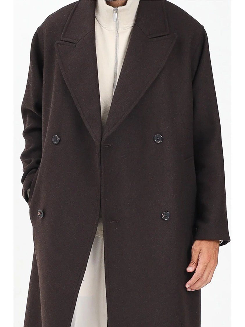 Selected Brown Long Double-Breasted Wool-Blend Coat