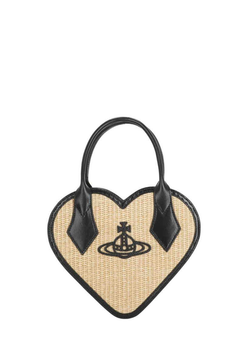 Vivienne Westwood Heart-Shaped Raffia Handbag With Leather Trim And Zip Fastening