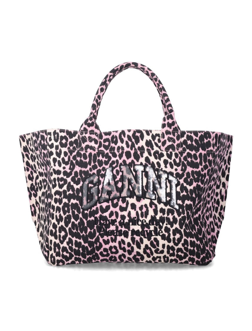 Ganni Leopard Printed Sequin Xxl Tote