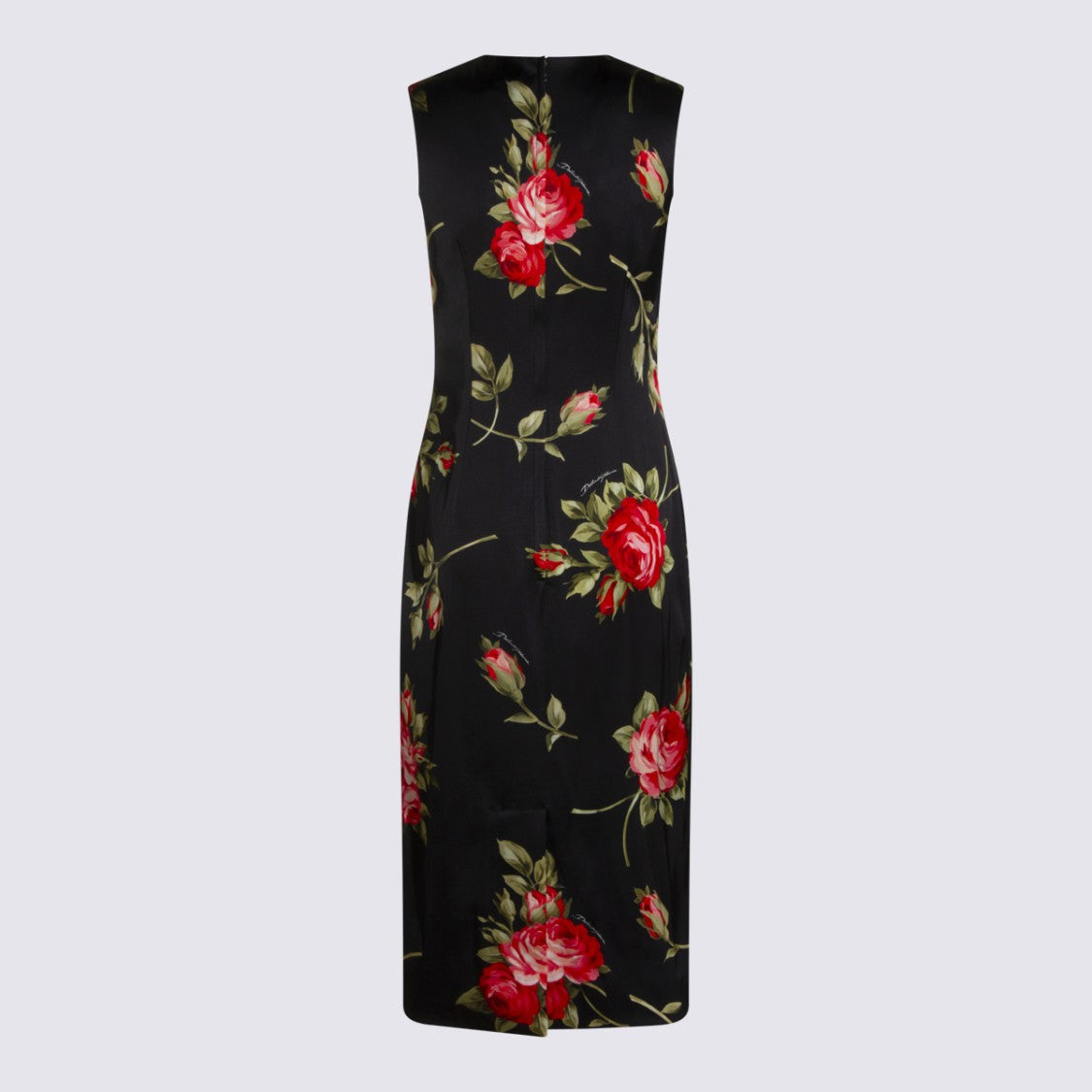 Dolce & Gabbana Black And Red Viscose Floral Midi Dress