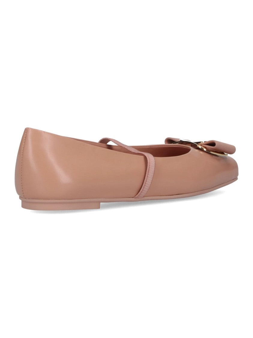 Ferragamo Rounded Toe Flat Shoes With Decorative Bow