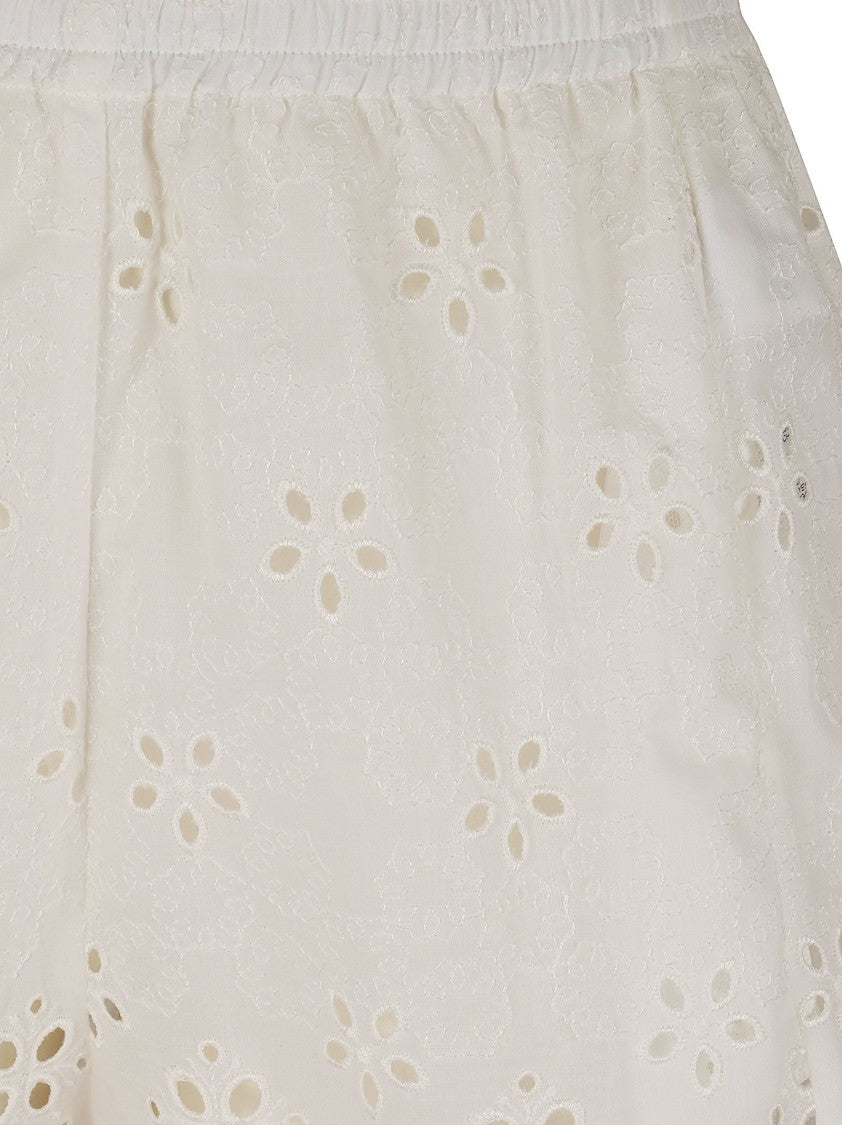 Ermanno Scervino Macrame Shorts With Intricate Floral Cutouts And Scalloped Edges