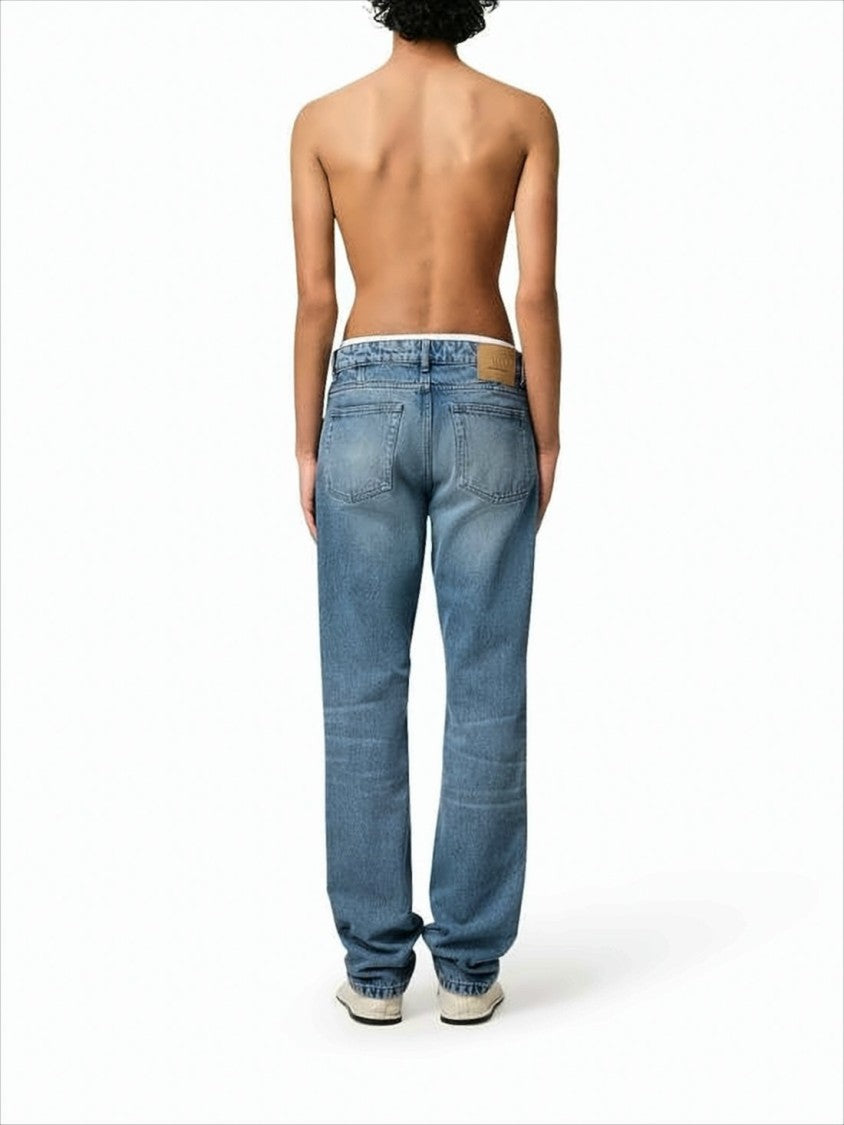 Ami Medium Blue Straight-Leg Denim Pants With Five-Pocket Design