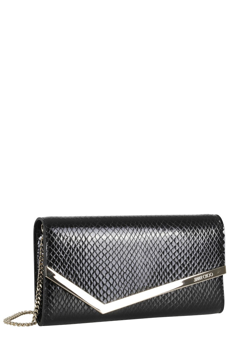 Jimmy Choo Snake-Print Leather Clutch With Gold Accents
