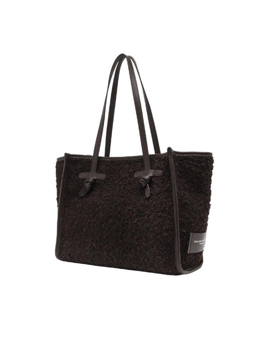 Gianni Chiarini Espresso Textured Fabric Leather Tote Bag