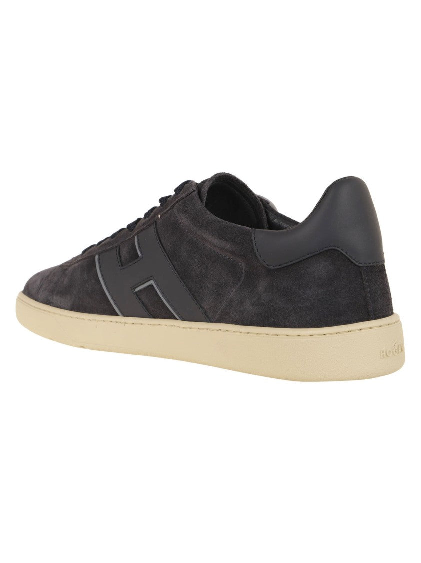 Hogan Midnight Blue Suede Sneakers With Amber Rubber Sole