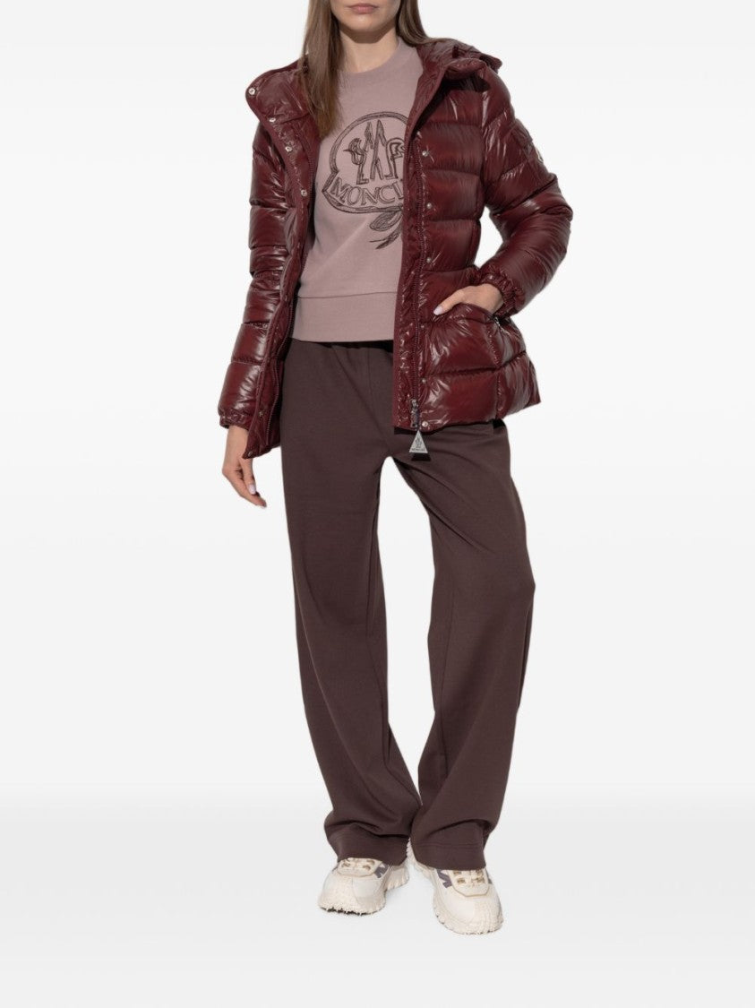 Moncler Burgundy Glossy Quilted Hooded Jacket