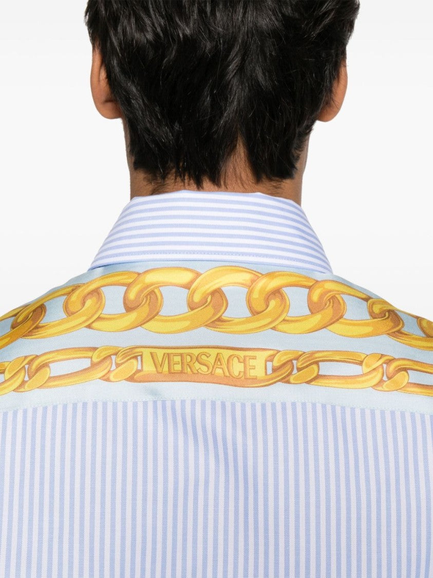 Versace Classic Striped Shirt With Golden Chain Detailing