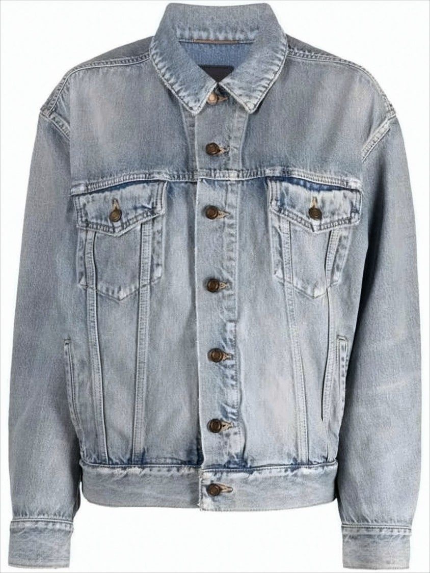 Saint Laurent Light Blue Denim Jacket With Chest Flap Pockets