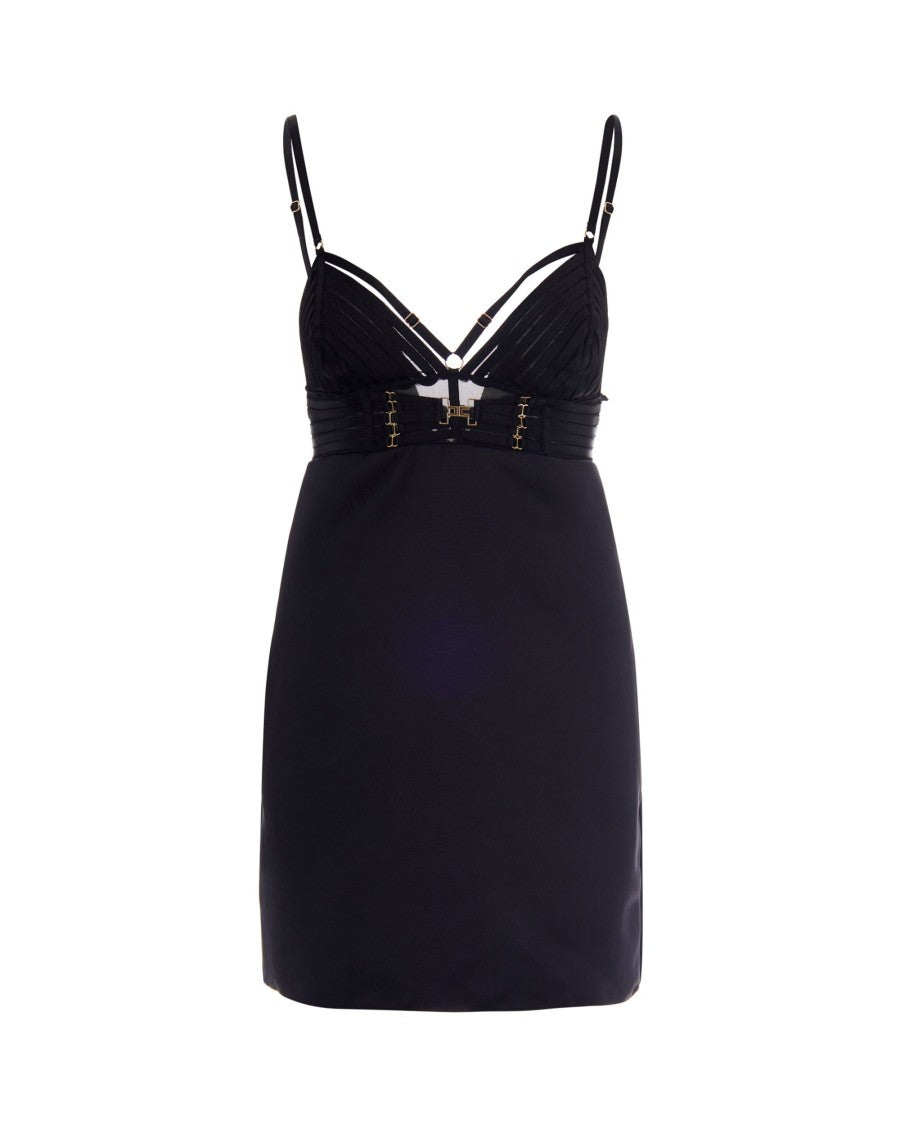Elisabetta Franchi Mini Black Dress With Lingerie-Inspired Detailing And Adjustable Straps