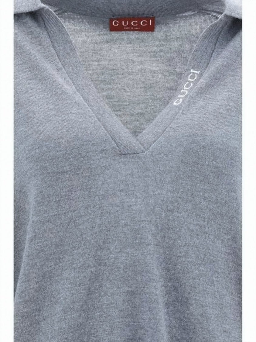 Gucci Relaxed Fit V-Neck Wool Sweater With Collar Detail