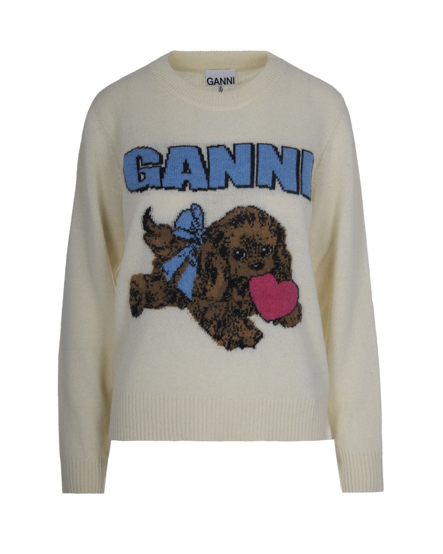 Ganni Fuffy Puppy Love Egret Sweatshirt