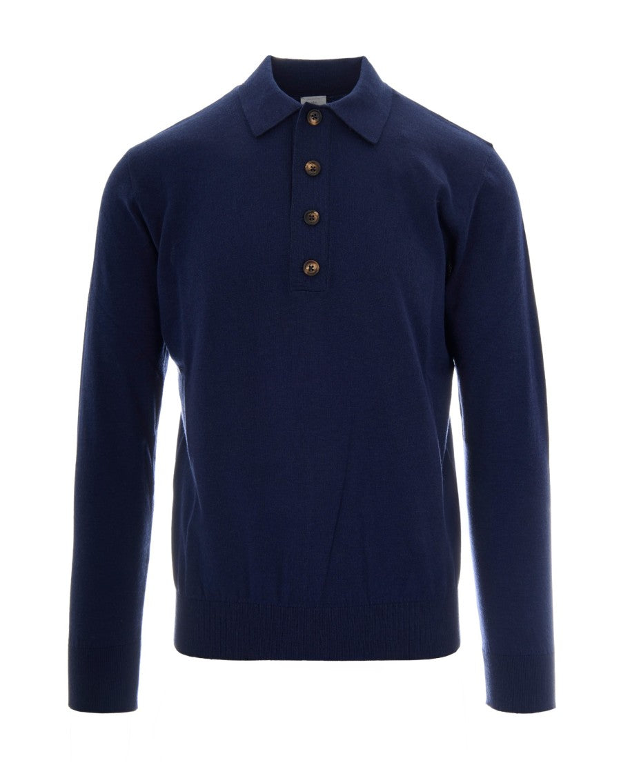 Eleventy Grey Long-Sleeve Cashmere Blend Polo Shirt