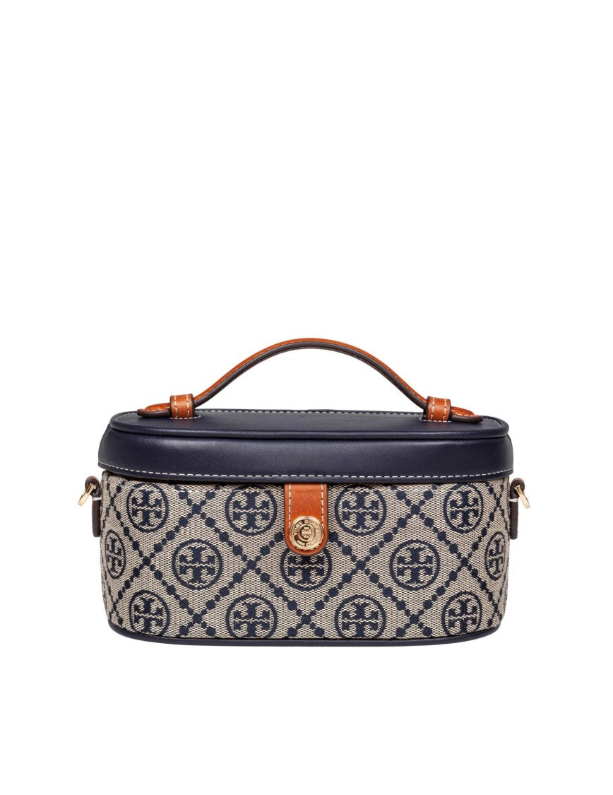 Tory Burch Monogram Leather And Fabric Vanity Case
