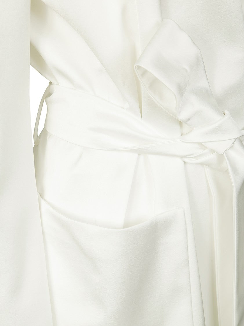 The Andamane Minimalist Satin-Finish Blazer With Self-Tie Belt
