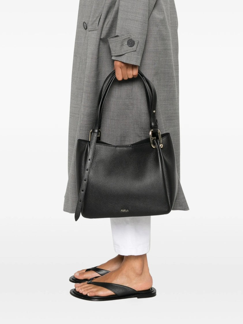Furla Black Nuvola M Pebbled Leather Tote Bag