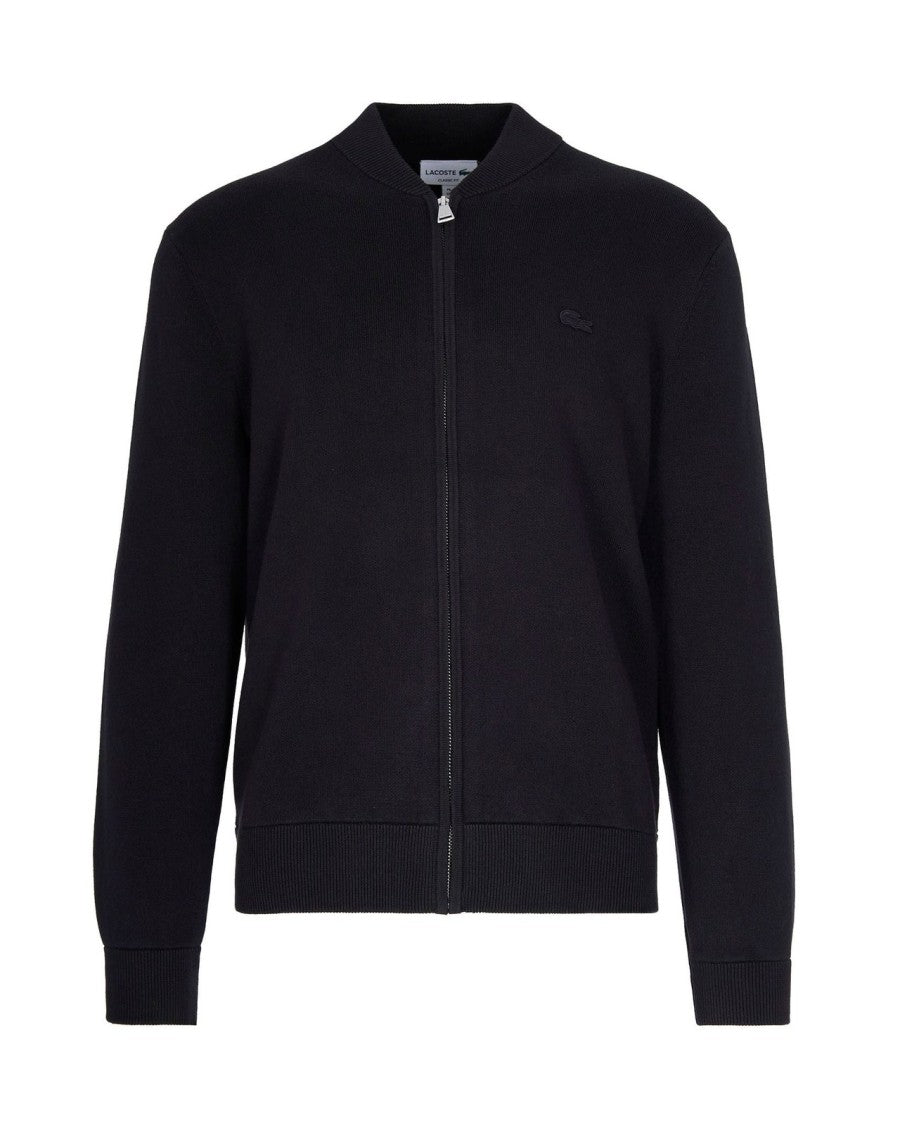 Lacoste Men's Black Zip-Up Sweatshirt With Bomber Collar