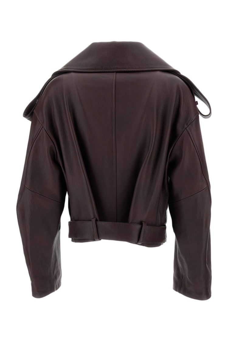 7 For All Mankind High-Neck Double-Breasted Short Jacket In Nappa Leather