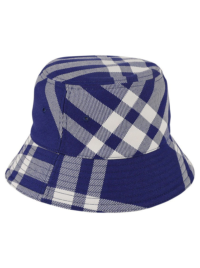 Burberry Wide-Brimmed Plaid Bucket Hat With Structured Design