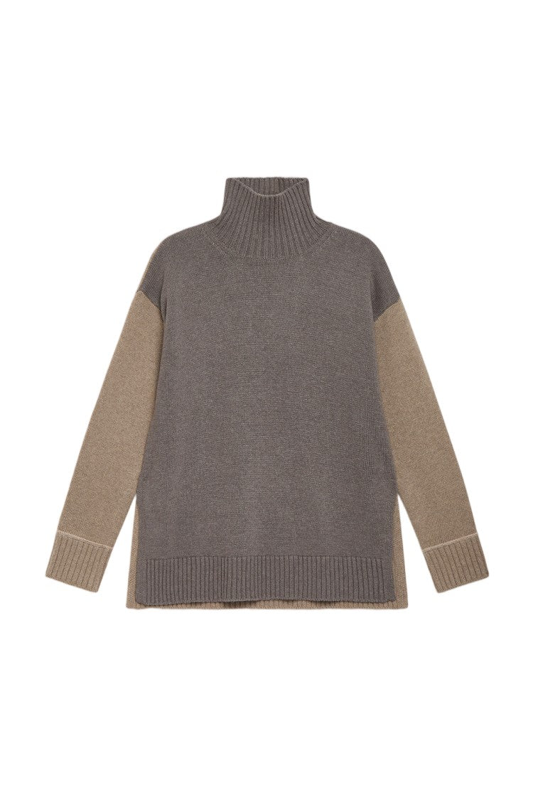 Maliparmi Carded Wool Cashmere High-Neck Colorblock Sweater