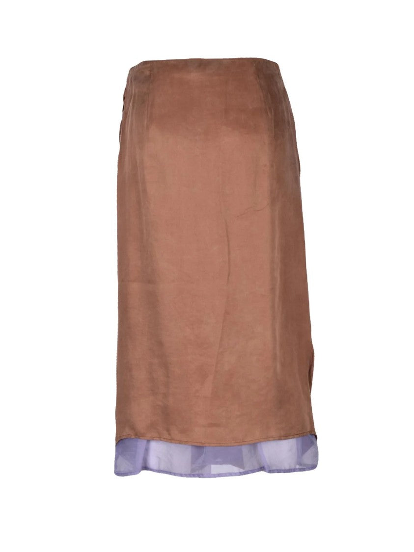 Weili Zheng Lilac Taupe Draped Ruffle Midi Skirt