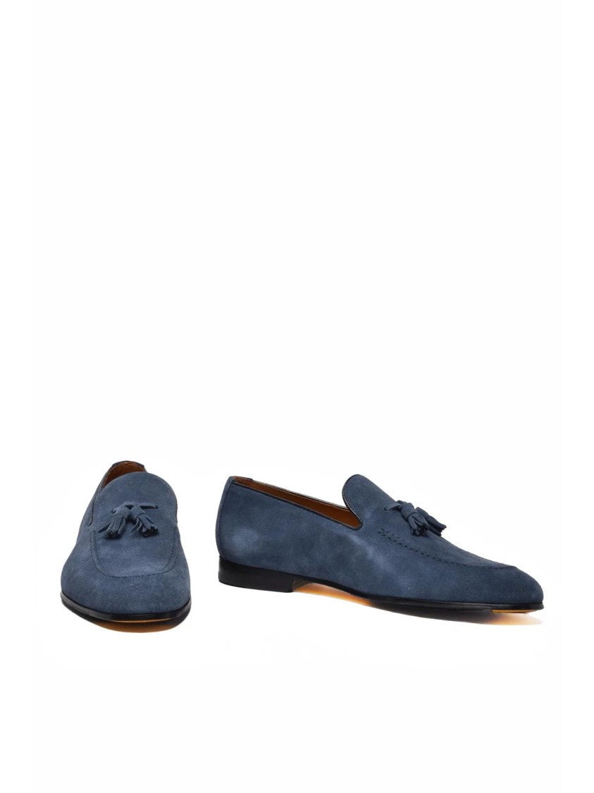 Doucal's Blue Tasseled Suede Dual-Composition Sole Loafers