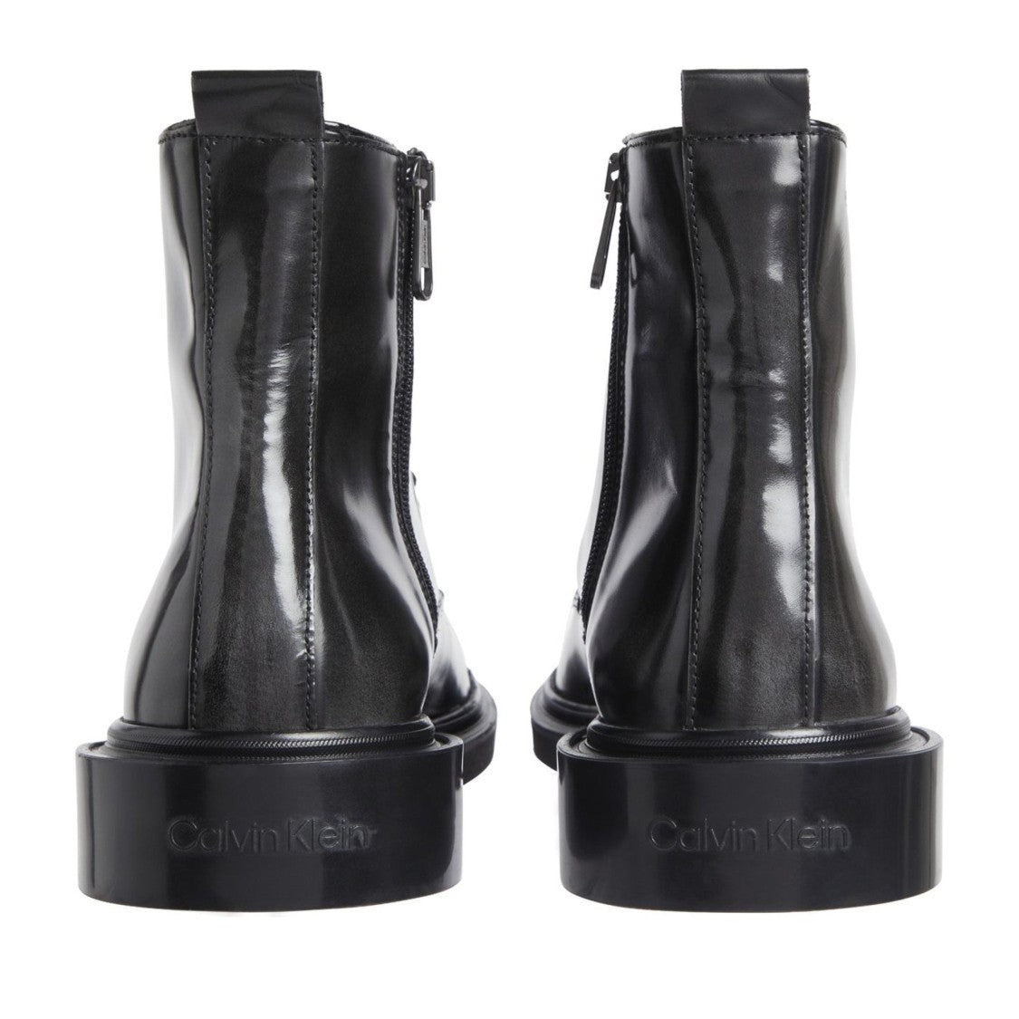 Calvin Klein Black Polished Zipper Closure Leather Ankle Boots