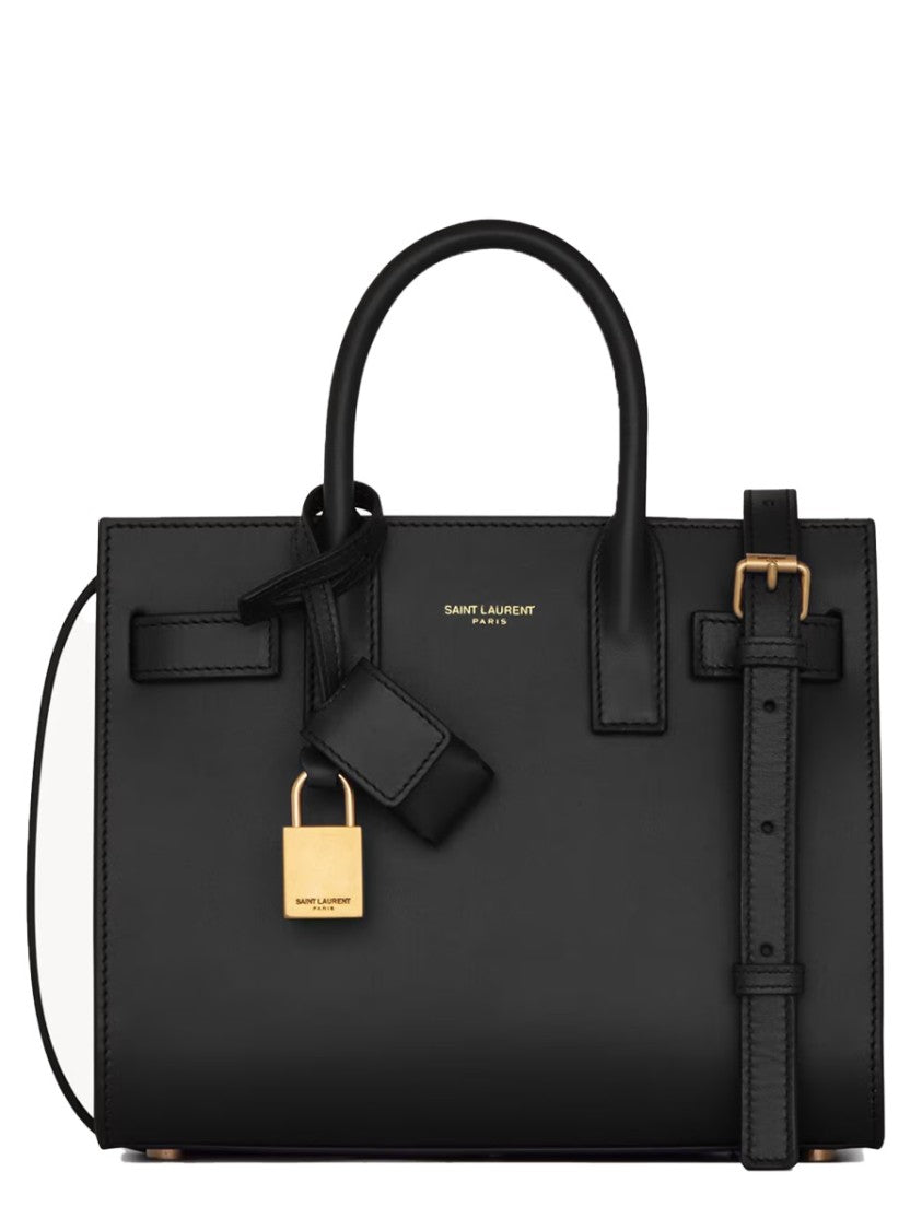 Saint Laurent Structured Black Calf Leather Nano Handbag