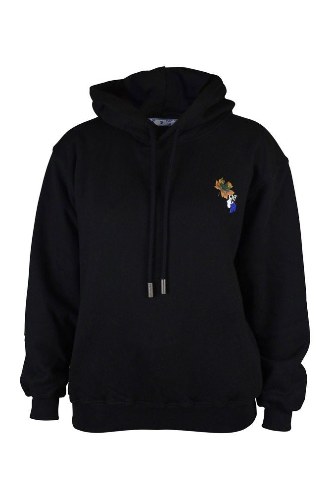 Off-White Foliage-Pattern Black Hooded Sweatshirt With Logo Detail