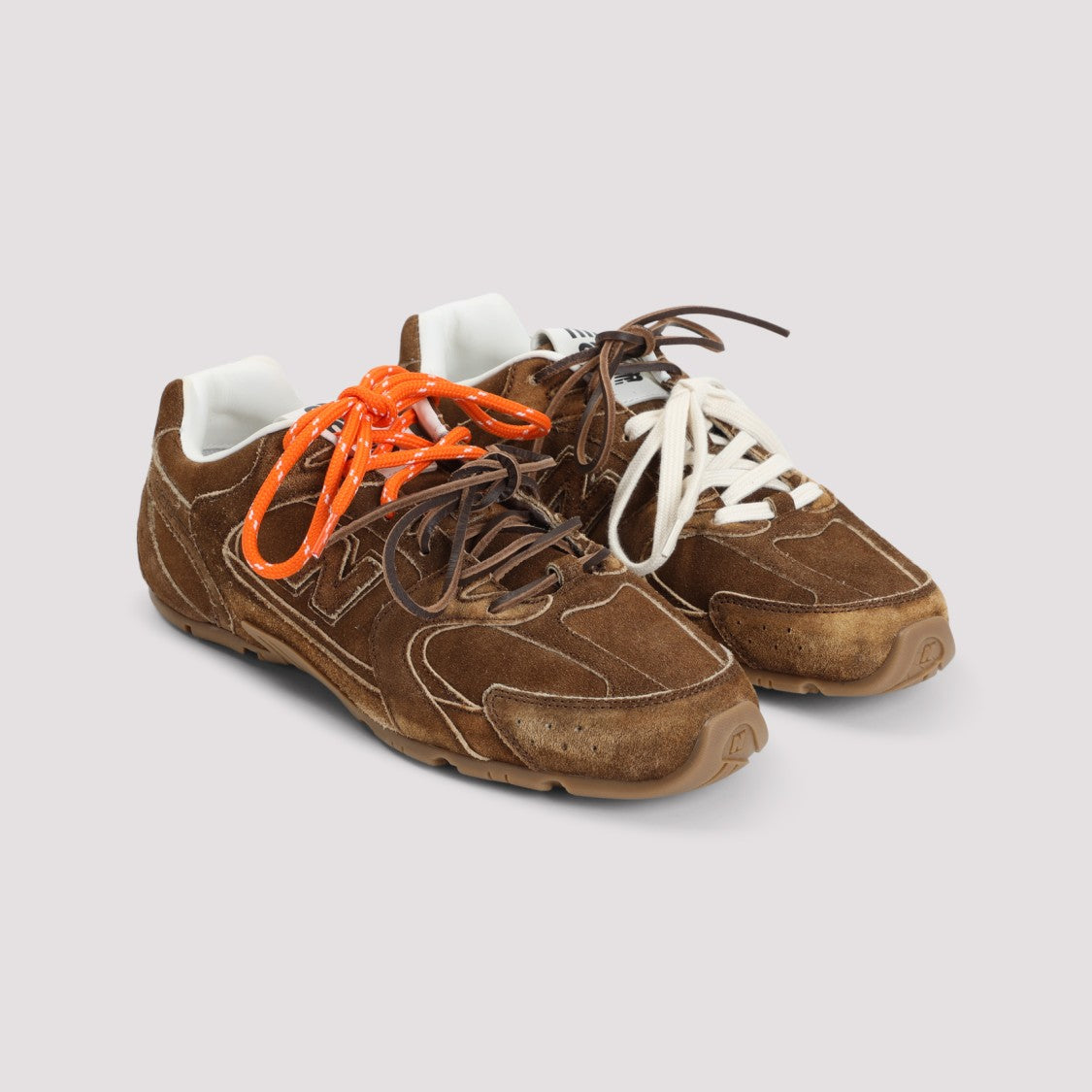 Miu Miu Brown Suede Lace-Up Sneakers With Rubber Outsole