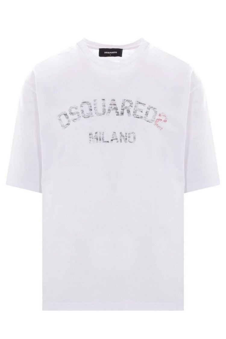 Dsquared2 White Cursive Logo Loose-Fit Cotton T-Shirt