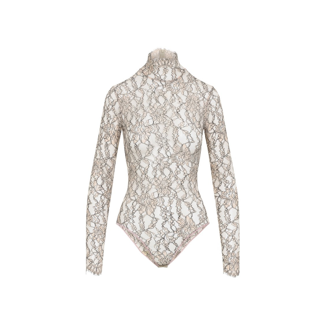 Valentino Lace Overlay Bodysuit With High Neckline