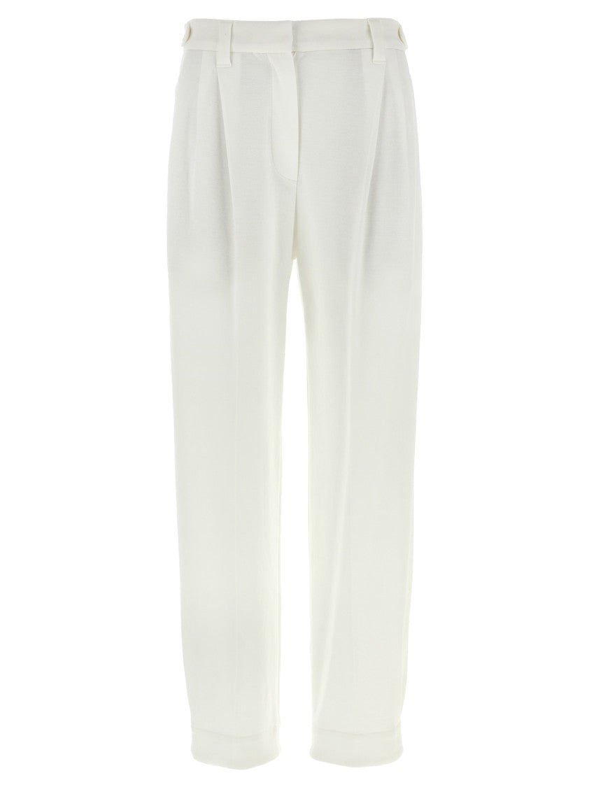 Brunello Cucinelli High-Waisted Cotton Piqué Pants With Front Pleats